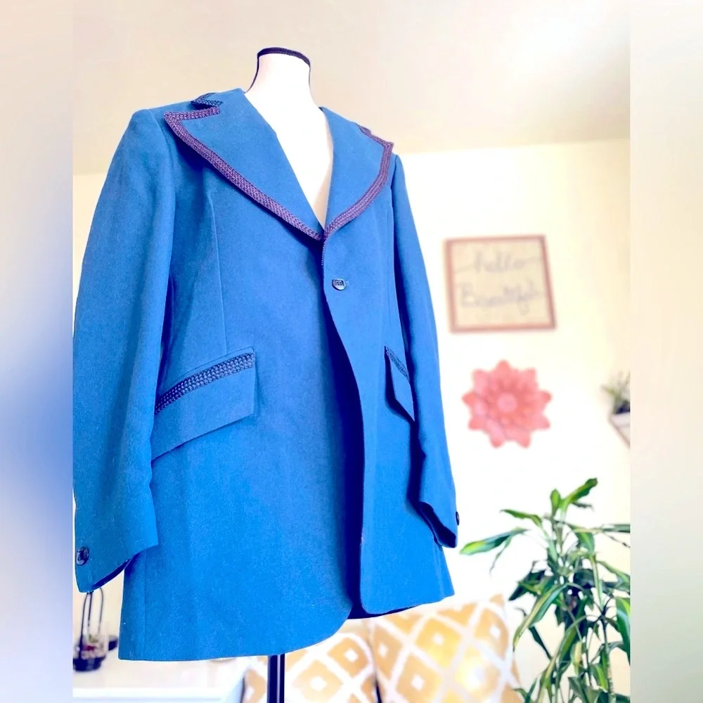 Vintage Men’s Blazer Clement S Crystal Inc Formal Wear 43 Wedding Long Blue EUC